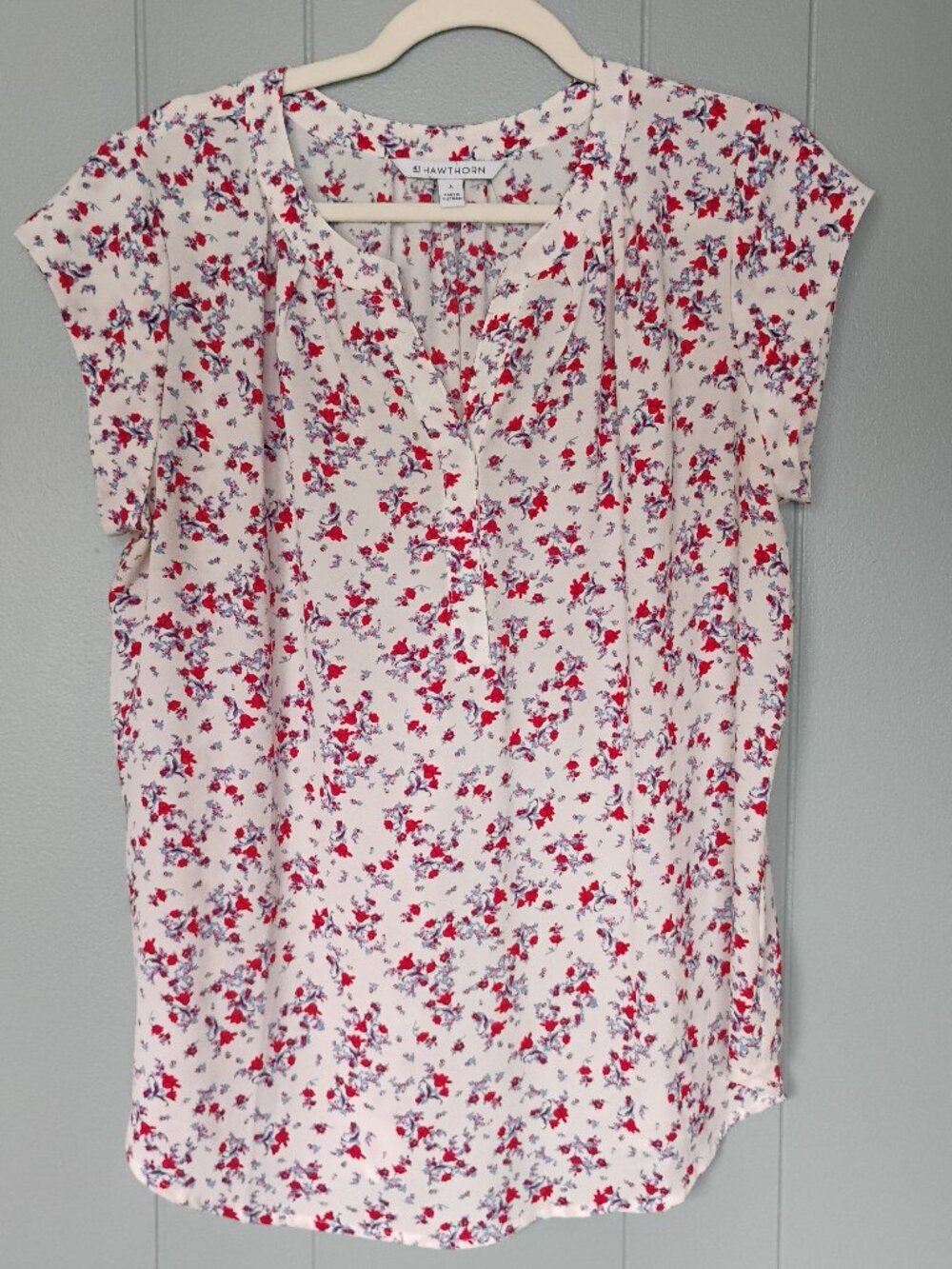 41 Hawthorne Morey Split Neck Short Sleeve Blouse- white